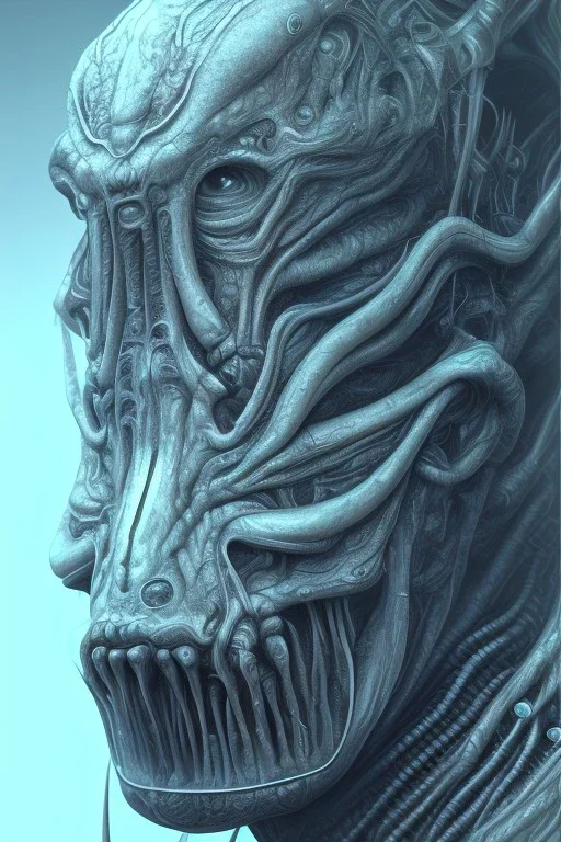 evil berserker, alien, tron, head, bitcoin eyes, 8k, finely detailed, dark light, photo realistic, hr giger