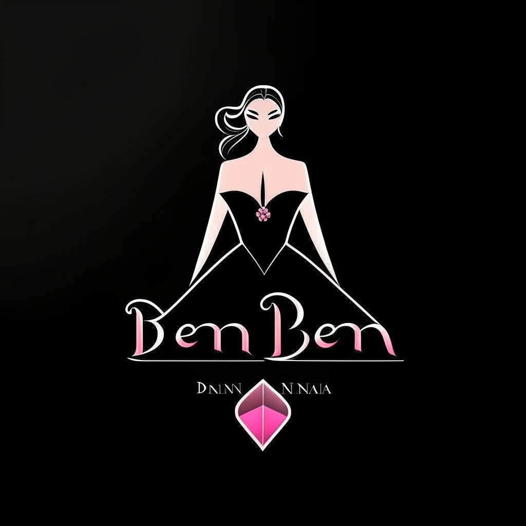 Create a logo with the name Deniz Boutique, inspired by diamond dresses, with the symbol of the dress, baby pink, black background.