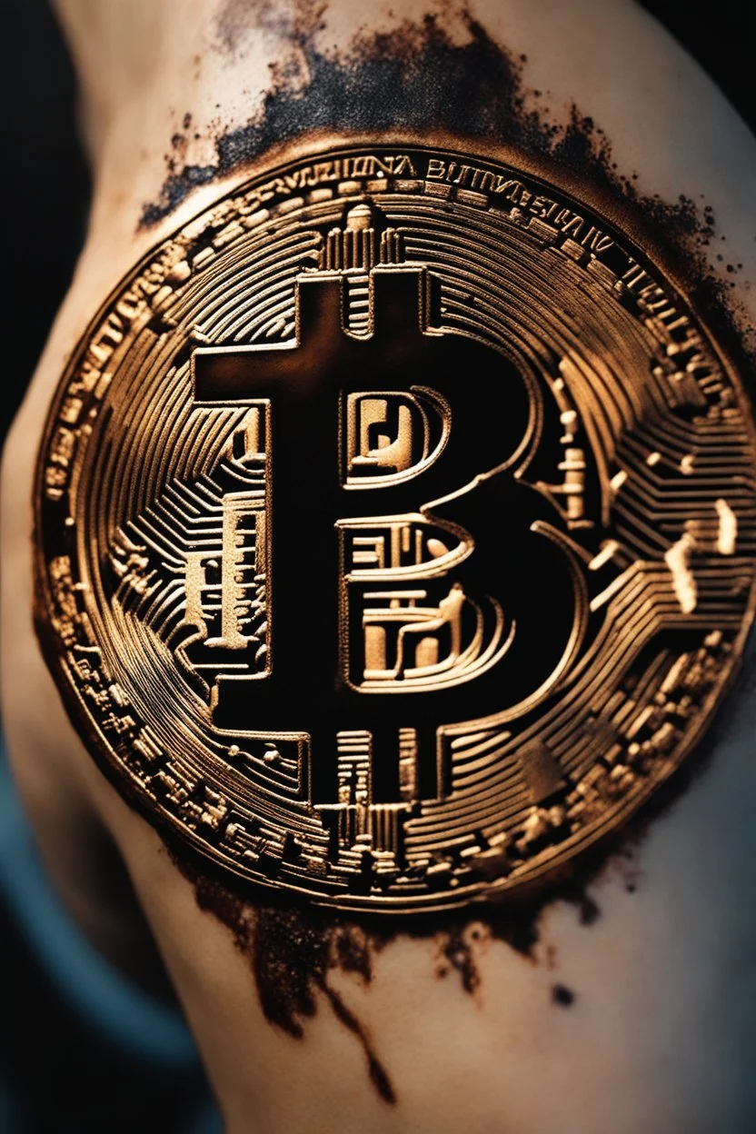 A Bitcoin logo is burned into the skin of a man by a branding iron. It's dramatic and happended in the moment, close view. The mark is on the mans inner forearm and It is still hot and steam can be seen from the burn mark. Super realistic, dramatic, 8k