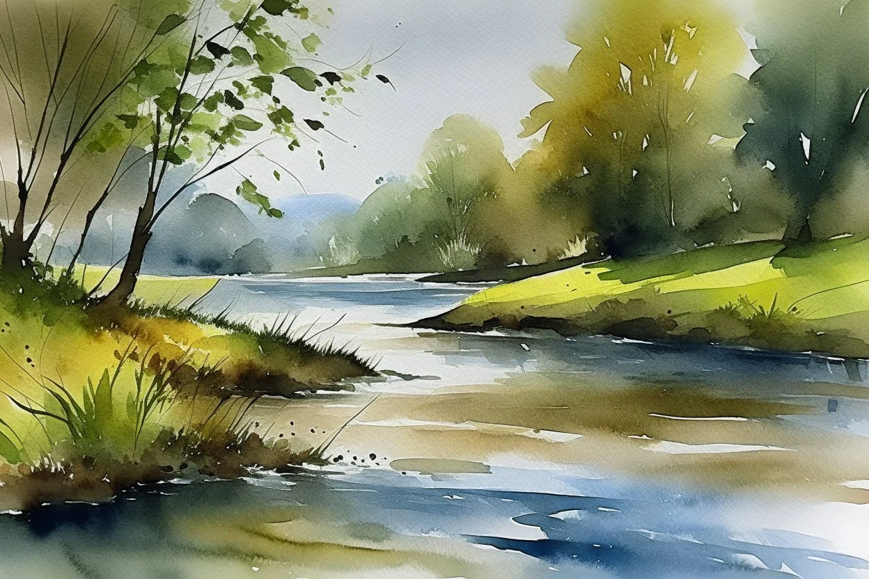 River scene in wet watercolour