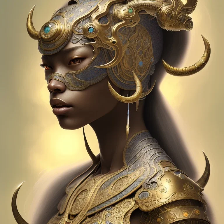 Sango fantasy, fantasy magic, intricate, sharp focus, illustration, highly detailed, digital painting, concept art, matte, art germ and Paul Lewin and Kehinde Wiley, masterpiece Indonesian lady head bronze tiger Asian African girl nice breast Hawaiian hair turquoise silver waves