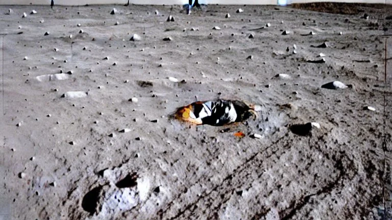 A Tesla's 'Model S Plaid' is doing donuts on the Moon, at the landing site of the 'Apollo 11'. CINEMATIC. WIDE ANGLE LENS.