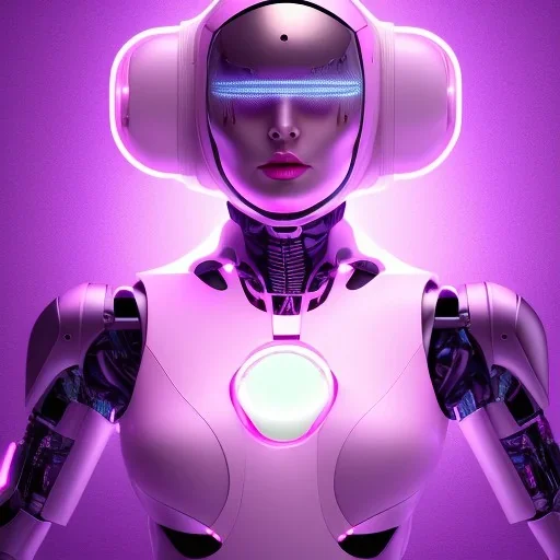 Cute hijab woman in a robotic suit,purple and pink backlight, profile