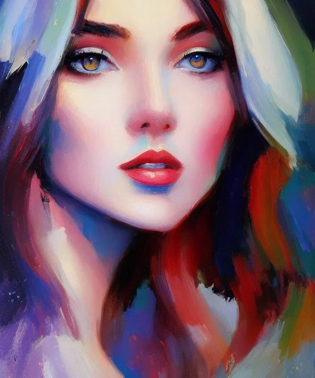 Masterpiece, best quality, The Face of the Curious Female by Bryen Frost rework. trace light, painted impressionist brush strokes. Paint spatters, drips, drabs, dynamic, artstation, artgerm