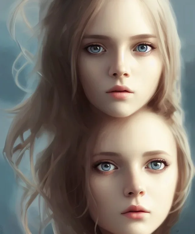 intricate, elegant, sharp focus, illustration, detailed eyes, digital painting, concept art, matte, masterpiece, face portrait of a young and cute ukrainian girl, au naturel, adorable, round face, slightly smiling, art by wlop