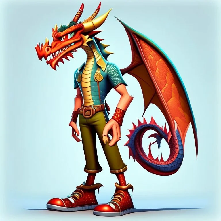 cartoon art of man dragón as human full body Human face y full body full body with face legs and shoe