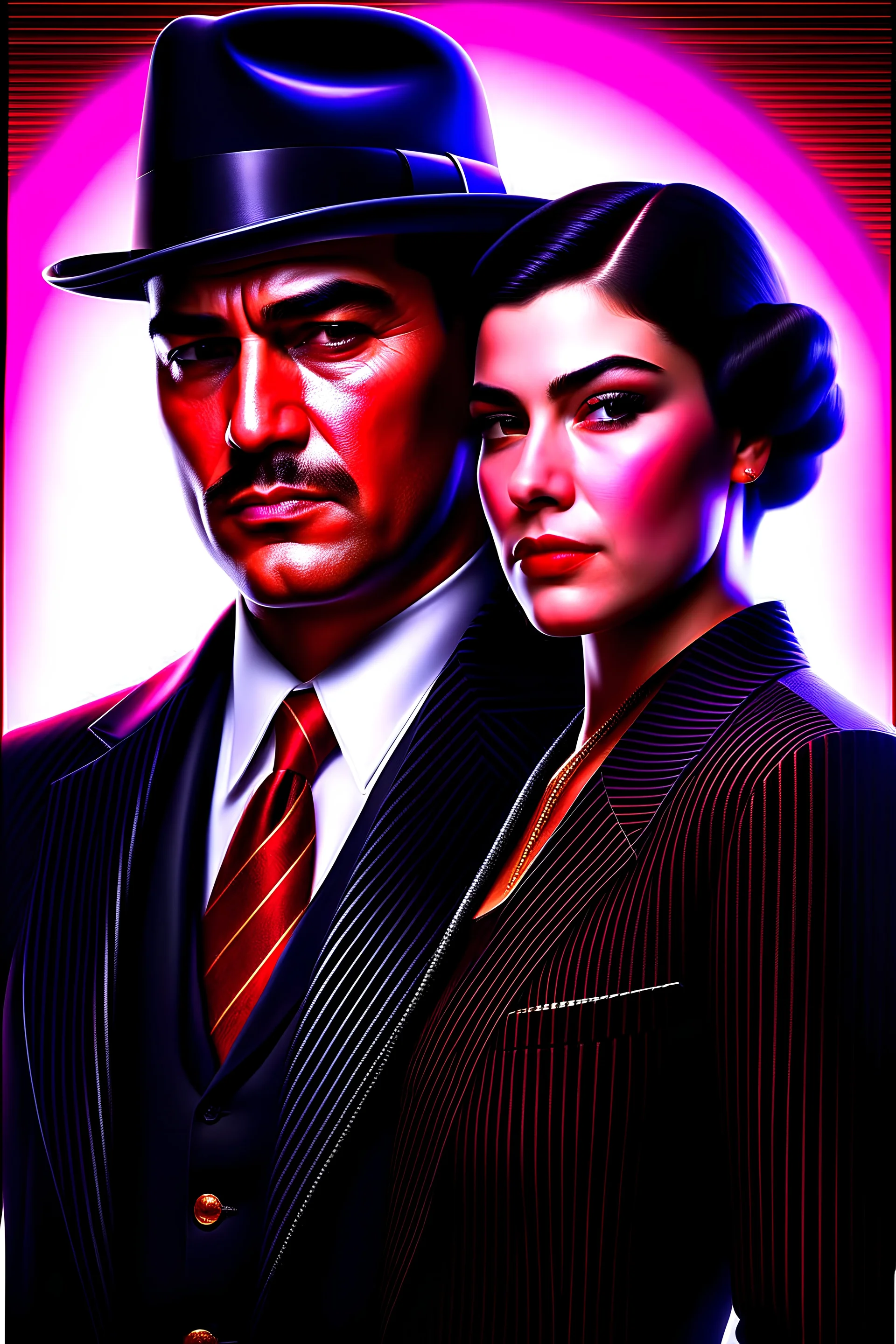 The cover features a stunning, hyper-realistic photograph with a sharp focus on the detailed attire of the mafia boss—a tailored suit exuding power and sophistication. Beside him stands the beautiful girl, her gradient lips and rosy cheeks captured in exquisite hyper-realism, their expressions evoking emotions of passion and depth. The white background accentuates the characters' striking appearances and the fine details of their outfits, creating an aesthetic contrast.