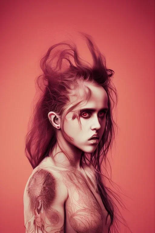 danish singer mø, high light , red tones,