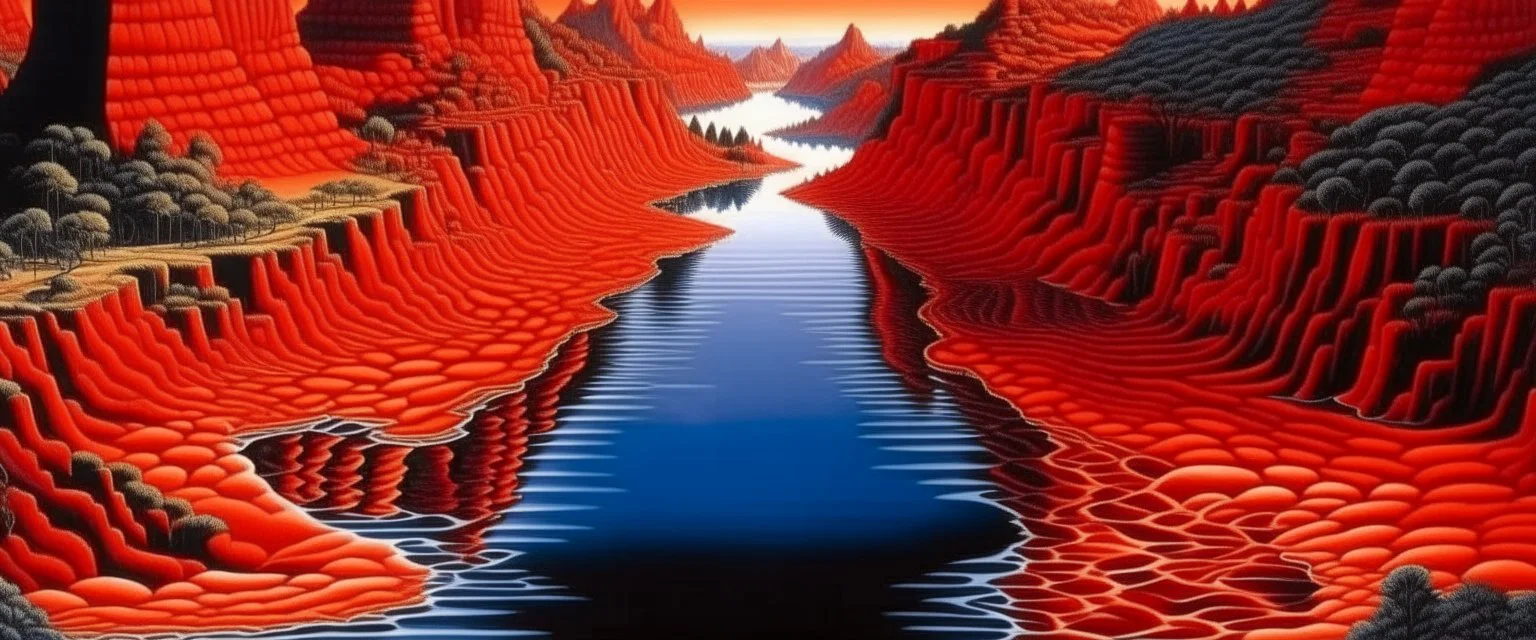 A red giant lake painted by MC Escher