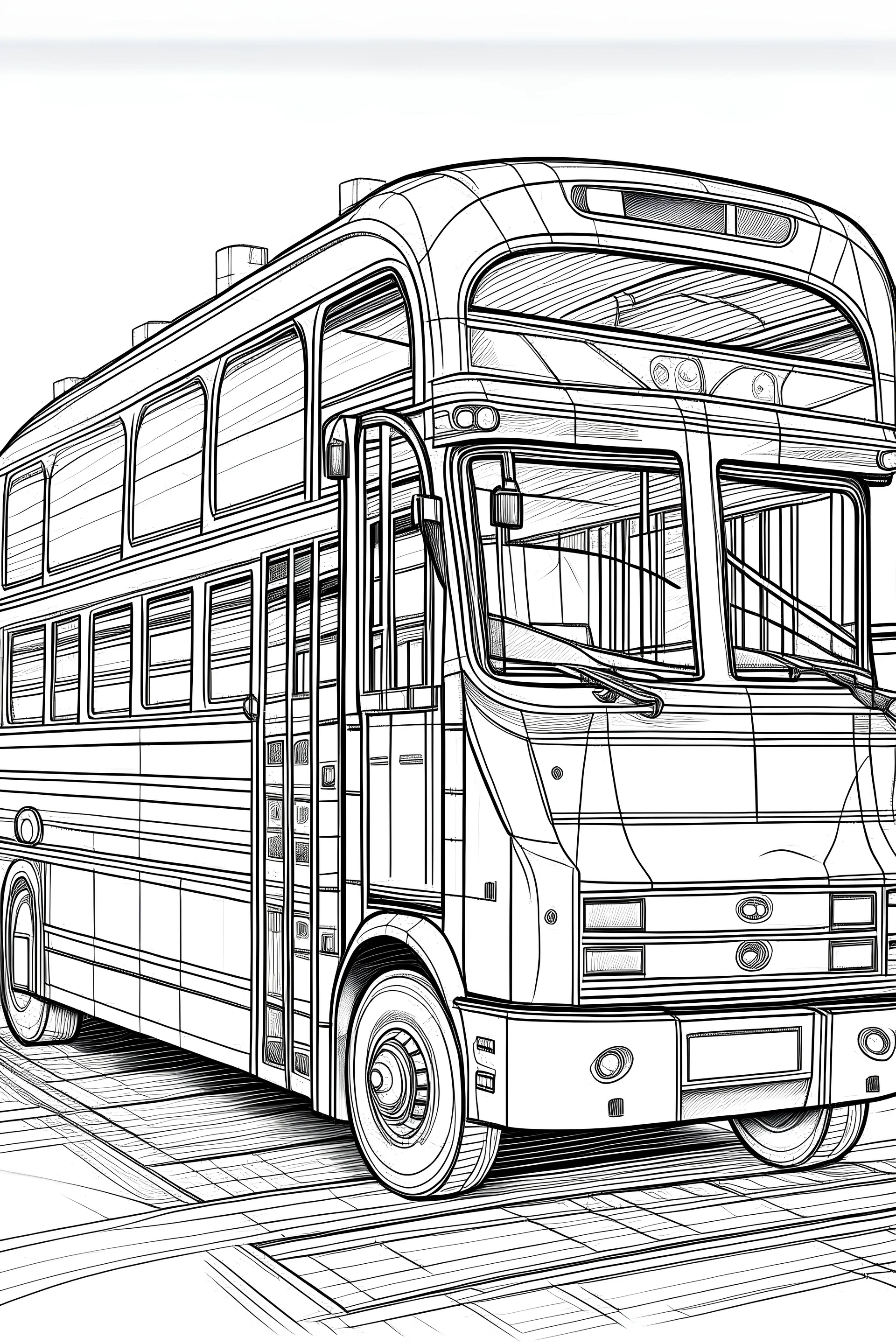 create outline realistic clear bus, low details, white background for my coloring book