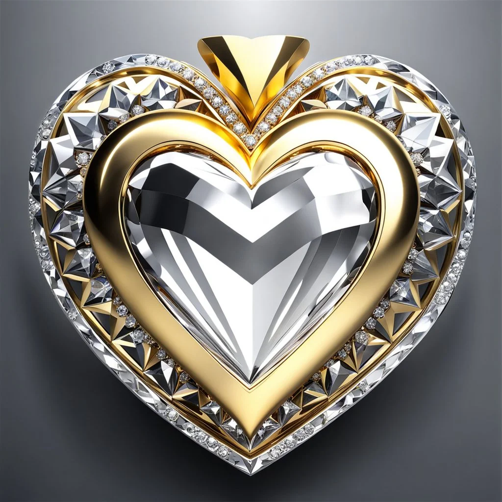 a clony of golden and silver around diamond heart sighn rotating