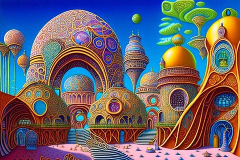 A surreal town with arches and domes by artist "Ian Miller" by artist "Alex Gross" by artist "photokinetic"