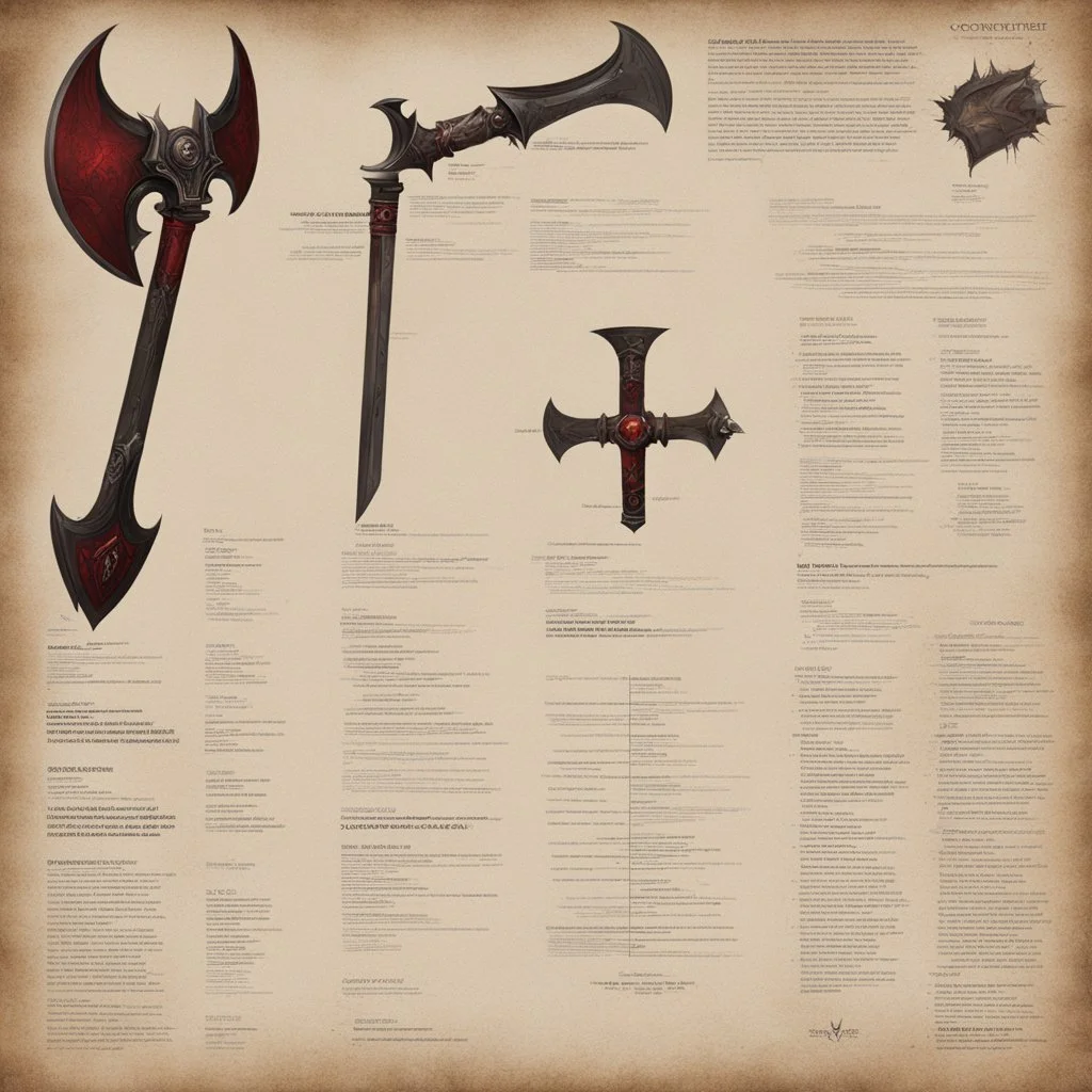 ConceptSheet: A document showing a super powerful demonic double axe of incomprehensible power.