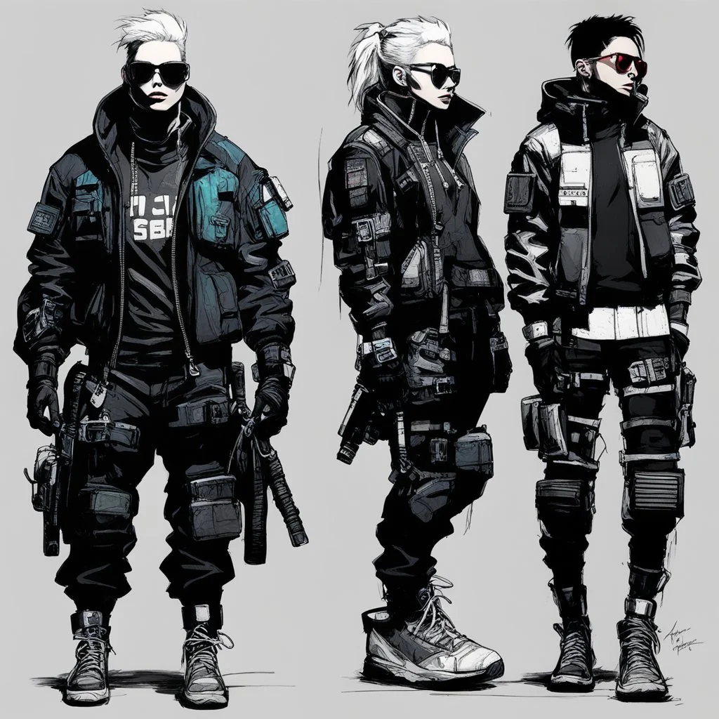 Cyberpunk techwear rough concepts by Andy Warhol