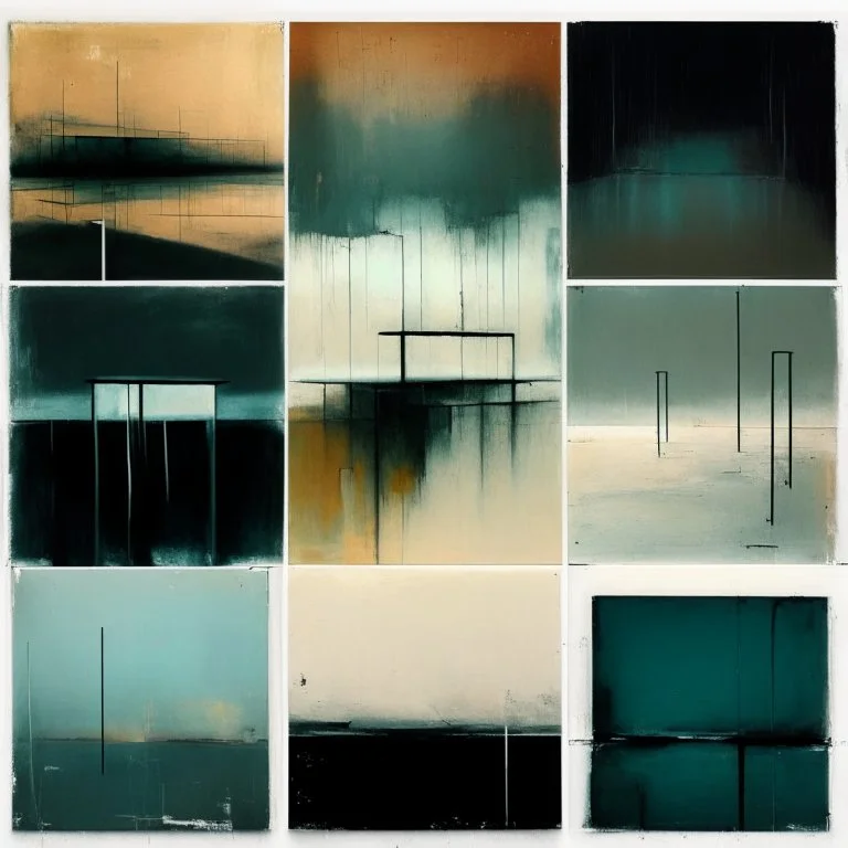 Minimal abstract oil paintings of a desolate 1960s carpark. Blurry lights. On the floor are concrete fragments and road markings . In the dark mysterious style of Justin Mortimer and Francis Bacon.