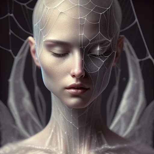 beautiful woman with spiderwebs on face, asleep, eyes closed, 8k, high-quality, fine-detail, intricate, sharp, crisp, digital art, detailed matte, illustration, octane render, brian froud, howard lyon, Anne Dittman, Anne Stokes, Lisa Parker, Selina French