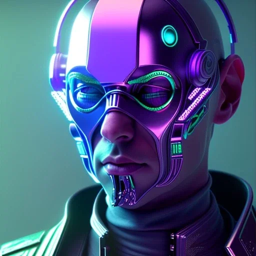 cyberpunk purple masked villain in galaxy, teal and purple smoke, detailed, realistic, 4k