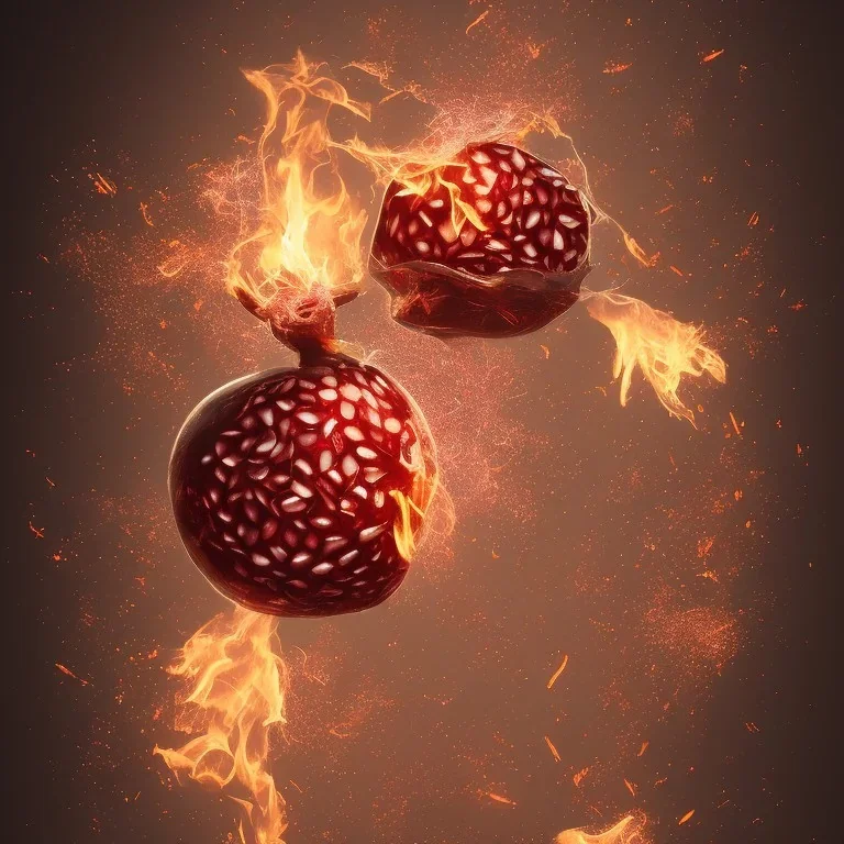 Pomegranate with skin made of fire and seeds made of sparkling white diamonds, with full details, fantasy, fantasy, 8k, 16k