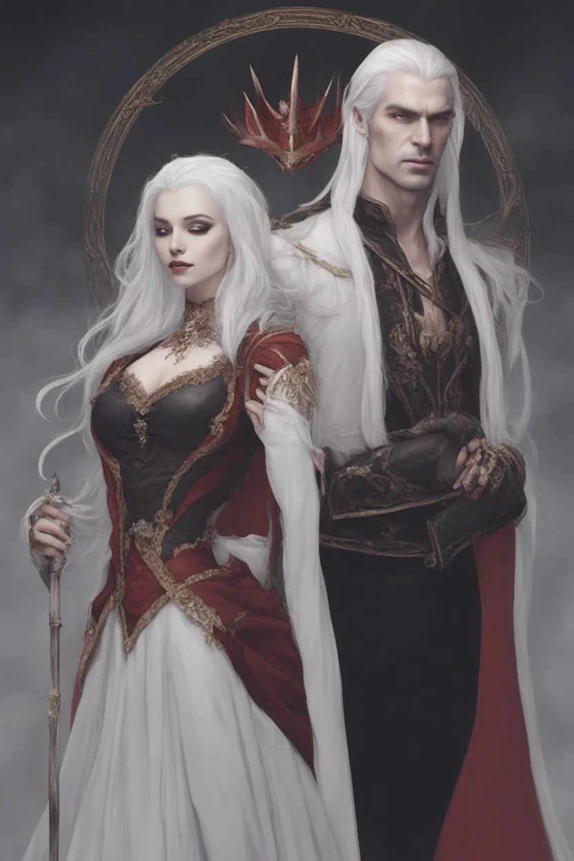 Vampire queen with white hair, with her king