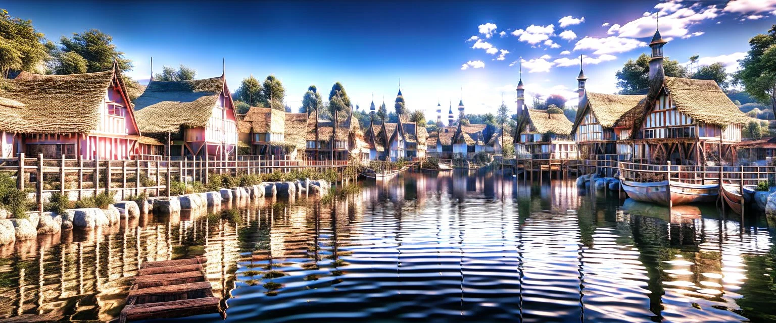 lake city during the iron age realistic, photorealistic, natural lighting, elegant HDR complex picture Octane hyper realistic cinematic reflections very detailed