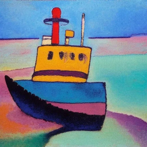 old tugboat on beach by kandinsky