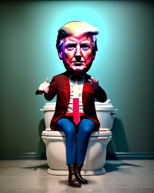 Donald Trump sitting in toilet scene, pants down, realistic image, hooper style, casual, concept art, smooth, unreal engine 5, god lights, ray tracing, RTX, lumen lighting, ultra detail, volumetric lighting, 3d.