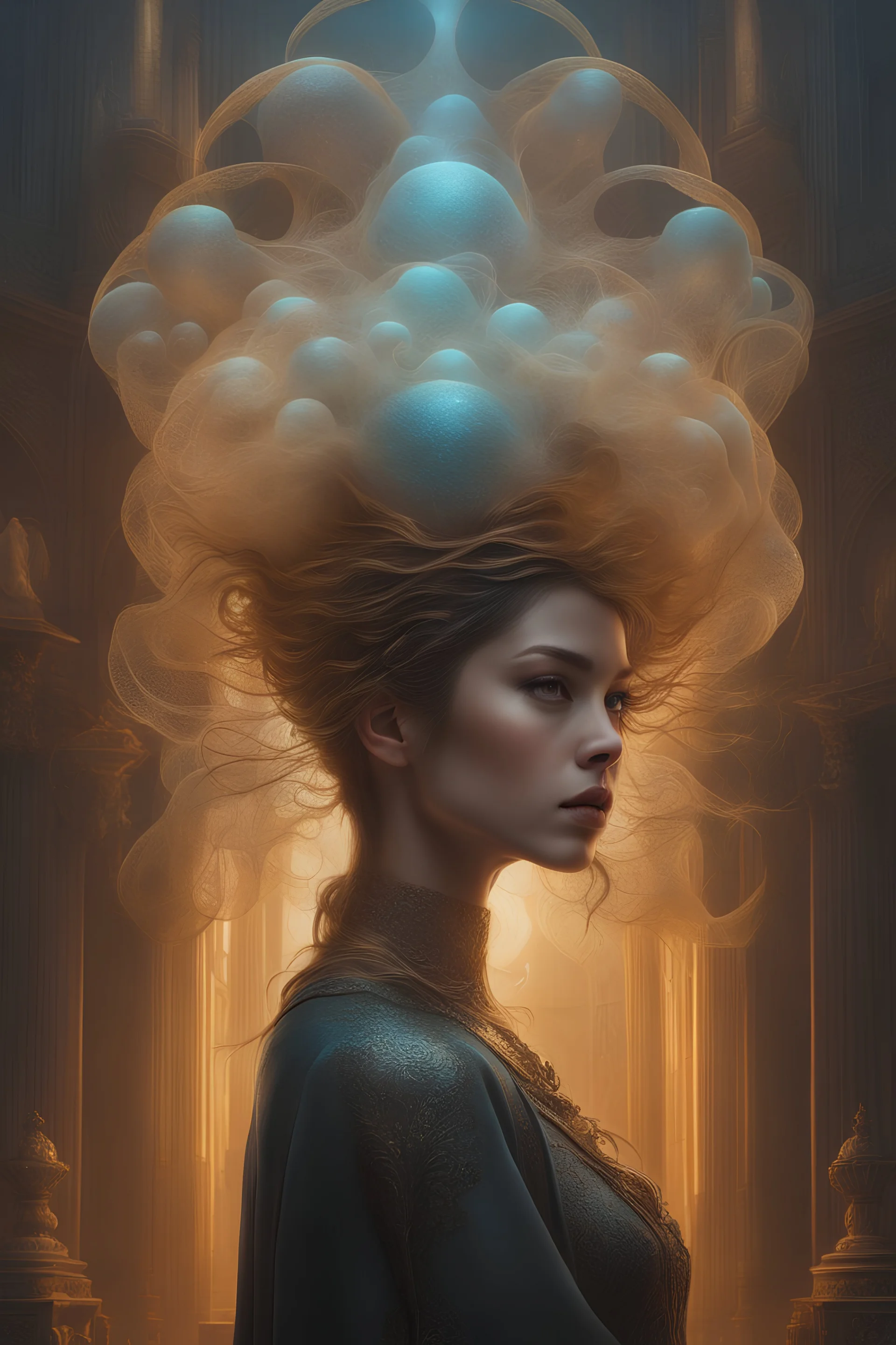 Photo of a girl with jellyfish hair, sf, intricate artwork masterpiece, ominous, matte painting movie poster, golden ratio, trending on cgsociety, intricate, epic, trending on artstation, by artgerm, h. r. giger and beksinski, highly detailed, vibrant, production cinematic character render, ultra high quality model