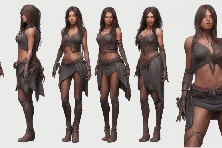 Female character full anatomy Proportions including front, side, and back model sheet .stylized animation character 8k Art station. stylized realistic style character