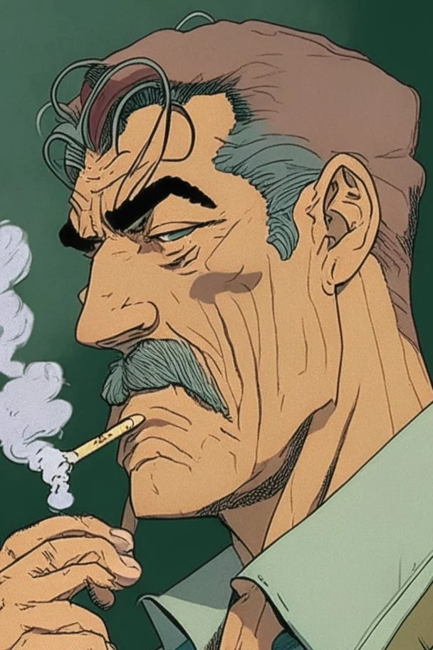 middle aged man smoking comic style