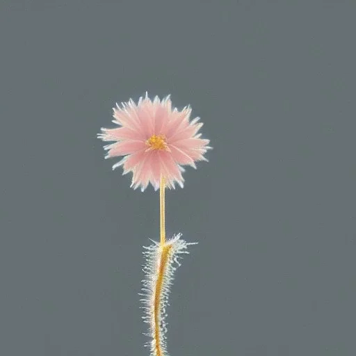 tiny delicate long stem crystalline flower, beautiful composition, centered in frame, pastel colors, plain solid color, highly intricate, extremely ornate, highly detailed, photorealistic, chiaroscuro, aesthetic layout, monochrome pantone, minimalist photography, hyper realistic, octane render, minimalist art