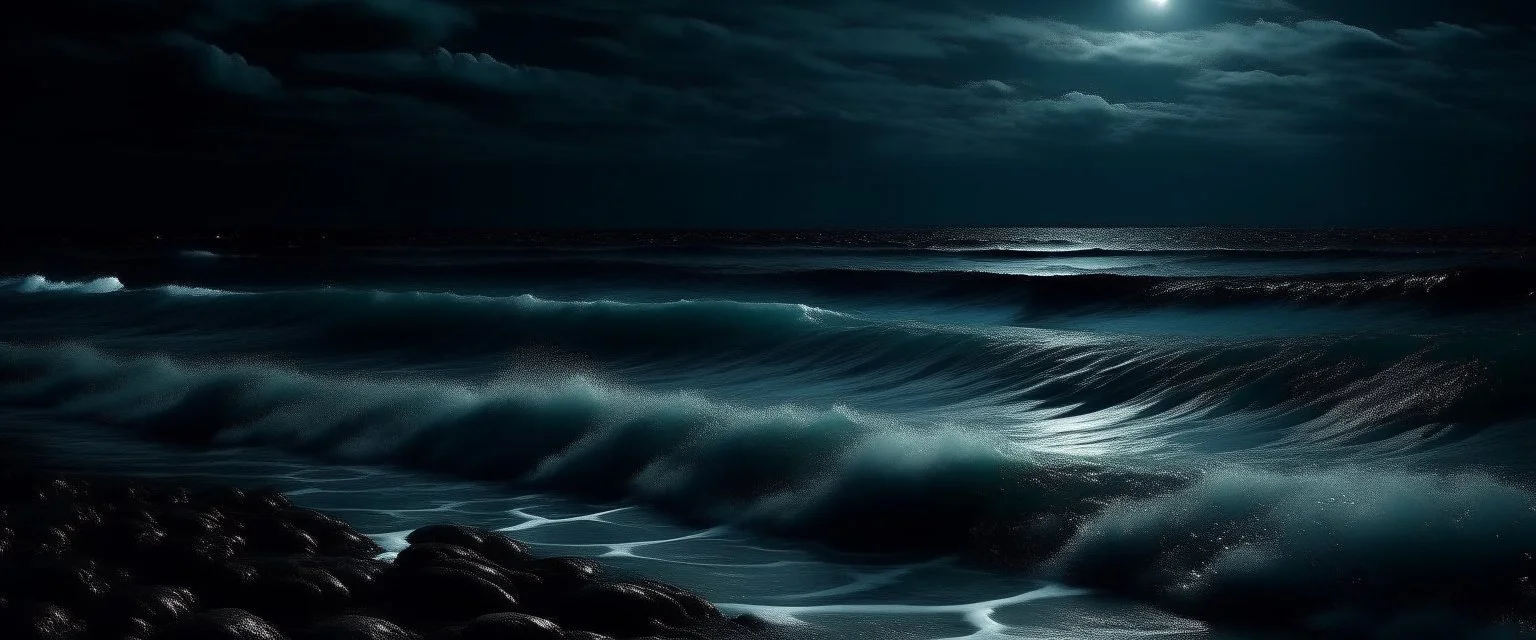 romantic ocean view, dark night