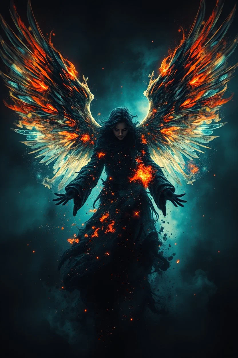 Explosive abstract image of a dark angel