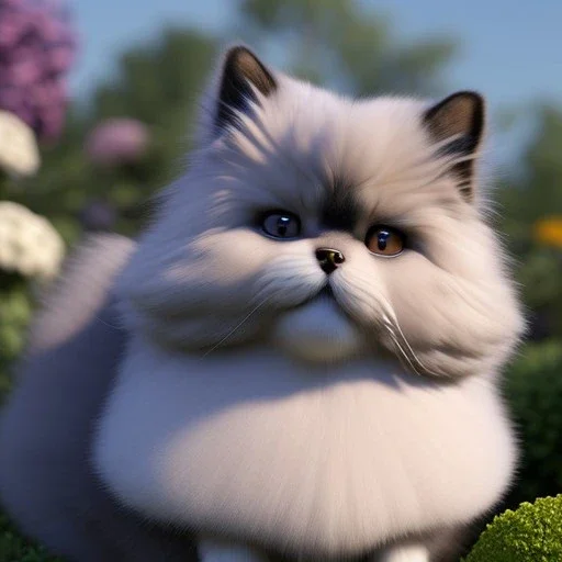 pixar style, volumetric summer garden environment and background, realistic painting of an Persian cat, looking excited, detailed digital painting, extreme dense and fine fur, anime, ornate, colour-washed colors, elegant, small minutiae, tiny features, particulars, centered, smooth, sharp focus, renderman gofur render, 8k, uhd, detailed eyes, realistic shaded volumetric lighting, sunlight caustics, backlight, centered camera view