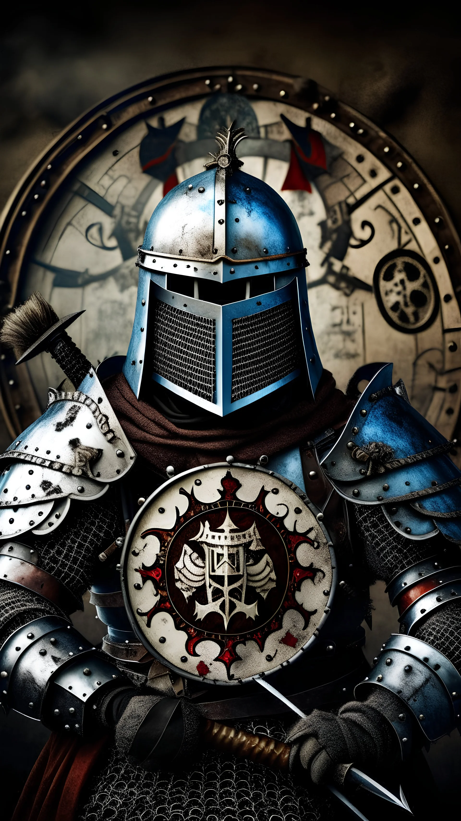 A photo blending a medieval knight's armor with mysterious symbols, symbolizing the enigmatic legends and enduring legacy of the Knights Templar