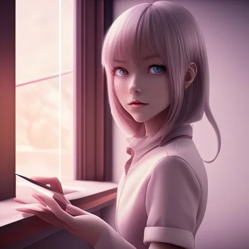 Anime, female student studying under window, studying lesson, perfect face, cool face, ultra detail, unreal engine 5, cinema4d, sun light, studio lighting --ar 1:1 --v 4