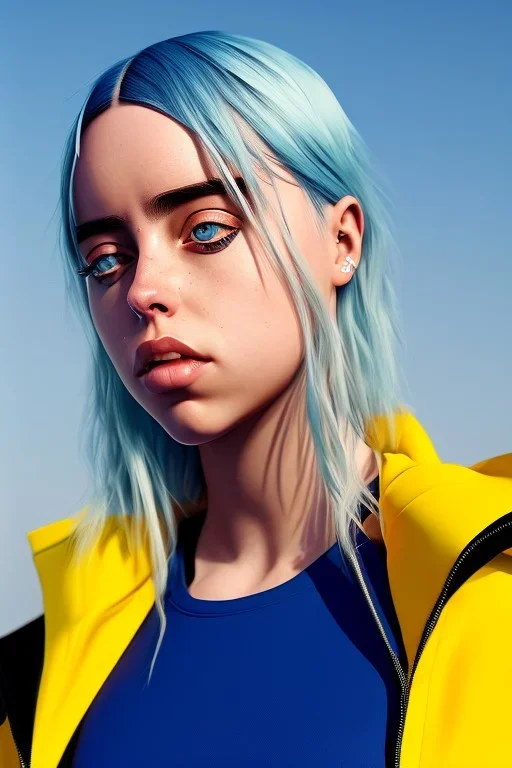 Billie Eilish, in a swimsuit, high detail, realistic, 8k, not to be distinguished from a photo, identical pupils