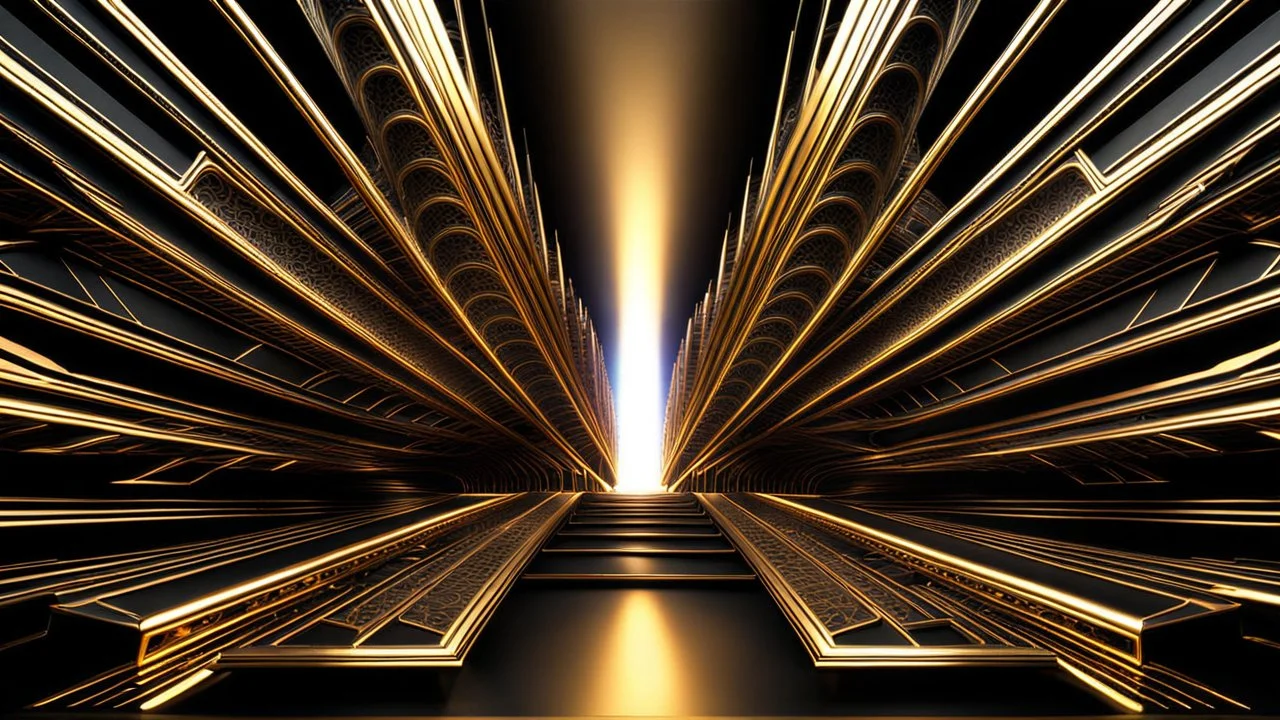 a 3d fractal stage structre made of metallic color 3d structures, pertty artistc background