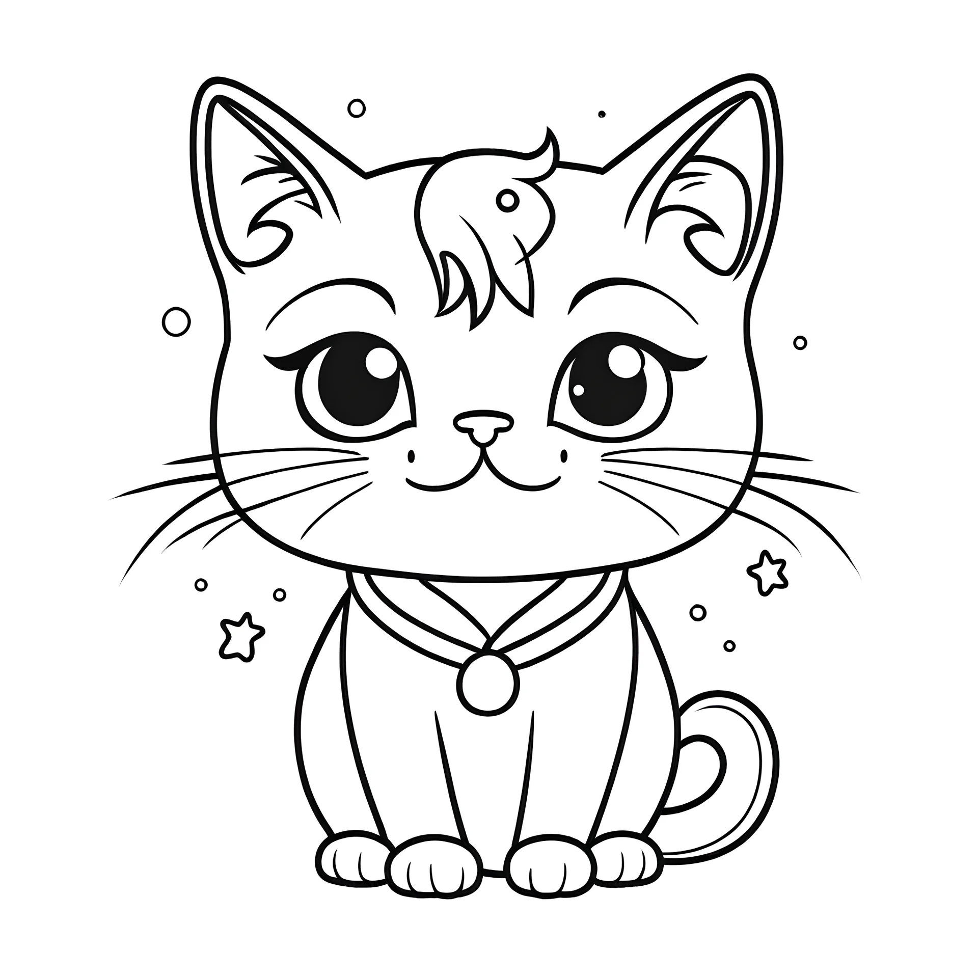 cute dad cat, black and white, white background, clean lines, coloring page for kids