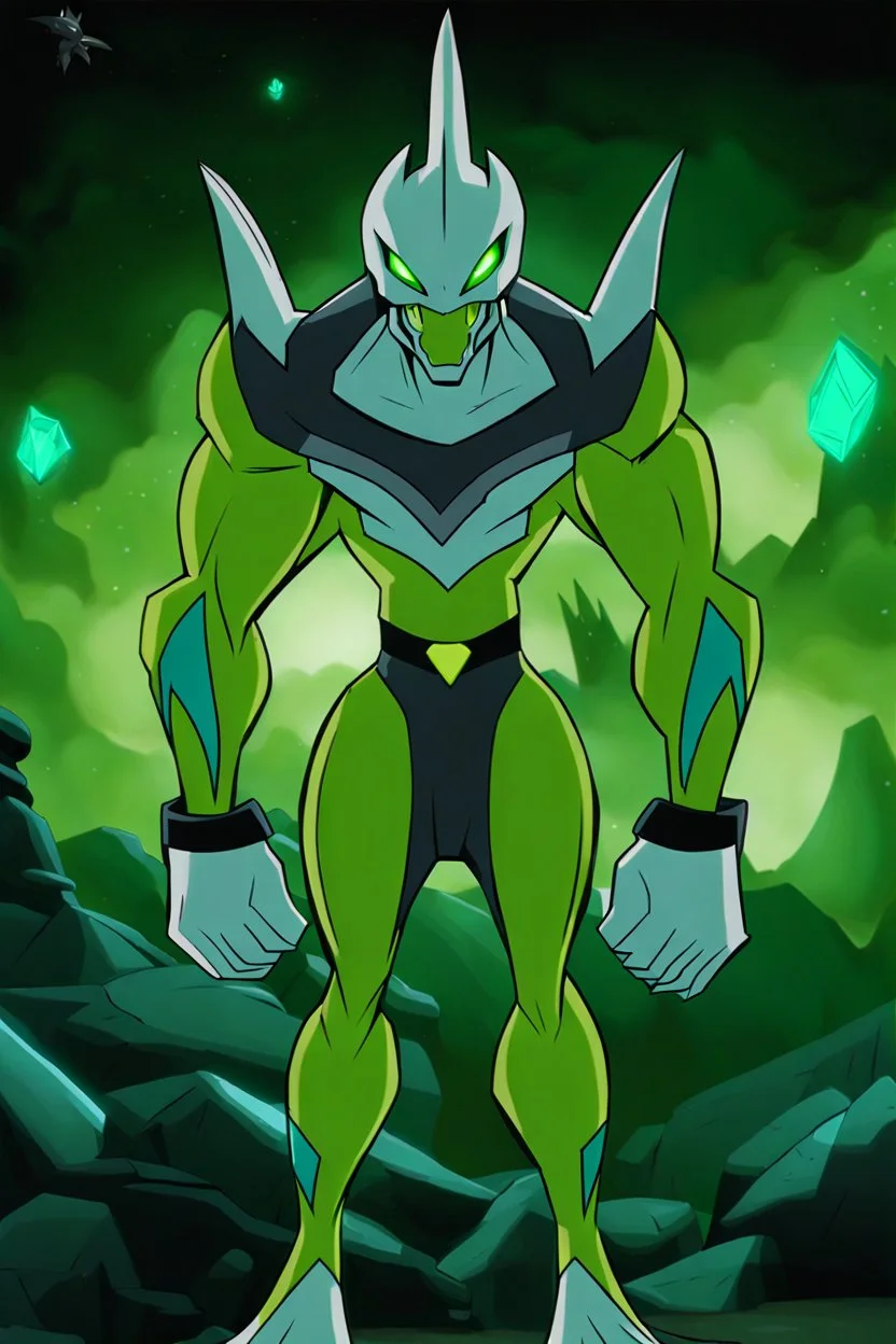 alien From Ben 10 cartoon. Strong, fit body. From his faction. Shark. Advanced jewels and metal. Dark magic. Power and luxury