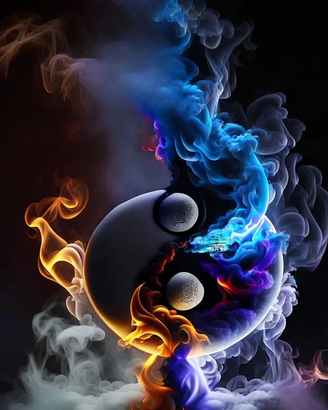 Yin Yang smoke art, Hyperrealistic stunning Master piece, sharp wide lense, Cinematic Lighting, Electric Colors, highly detailed, sharp focus, smooth, mystical colors, beautiful Lighting, 32k, stunning scene, epic, intricate, smooth, Greg Rutkowski, cel-shaded, 16k resolution, 8k 3D, 64 Megapixels, 8k3d, Ultra-HD, Adobe RGB, 4D, Dichromatism, 360 Panorama, DSLR,Ultra HD, 32k, rendered in Cinema 4D