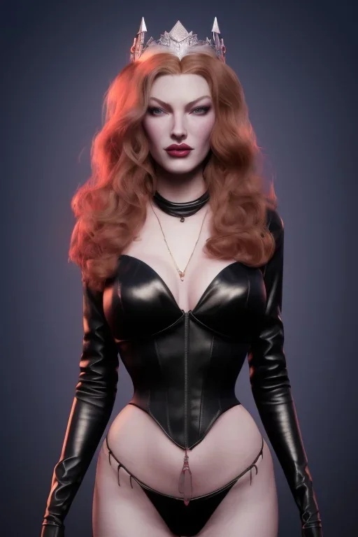 Veronica Lake as evil queen in black leather, busty, cleavage, curvy, angry, stern look. character design by cory loftis, fenghua zhong, ryohei hase, ismail inceoglu and ruan jia. unreal engine 5, artistic lighting, highly detailed, photorealistic, fantasy