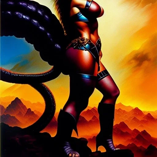 portrait oil on canvas,beautiful busty Female Warrior riding a Gigantic Panther, minimal armor,comic book cover, mystical colors,insanely detailed,realistic,intrincate detail,crystal clear eyes,perfectly drawn face, 16k resolution, masterpiece,Simon Bisley,Frank Frazetta,Alex Horley,ARTHUR ADAMS