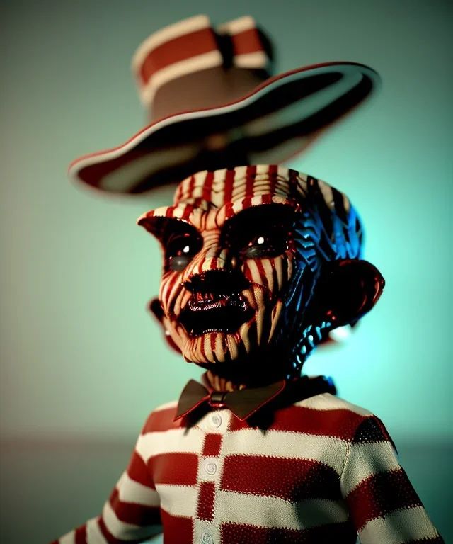 Freddy Krueger toddler, smile, full body, dramatic lighting, hyper realistic