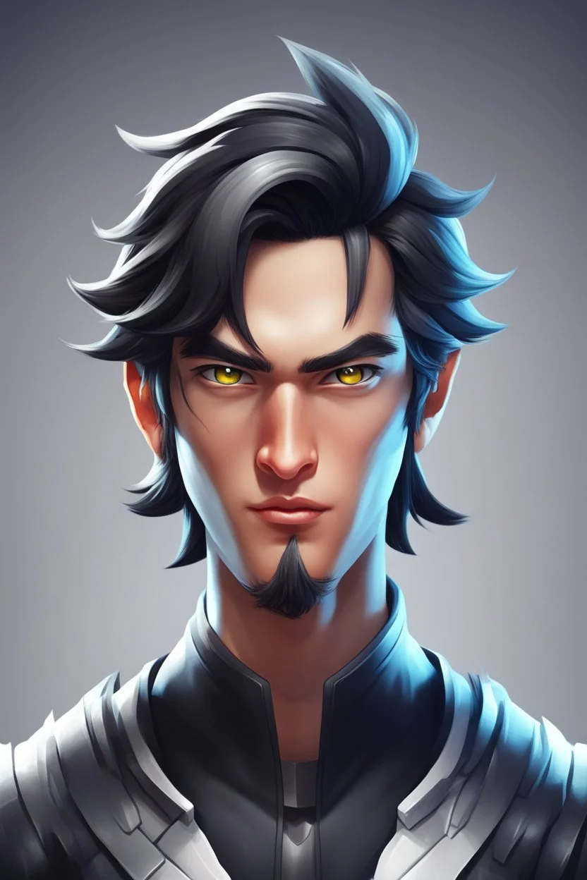 Design gaming yuong man with silver dark hair and bright white eyes avatar logo