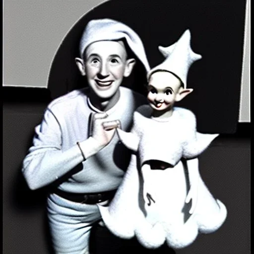 Old 1950s photo of elf with a child