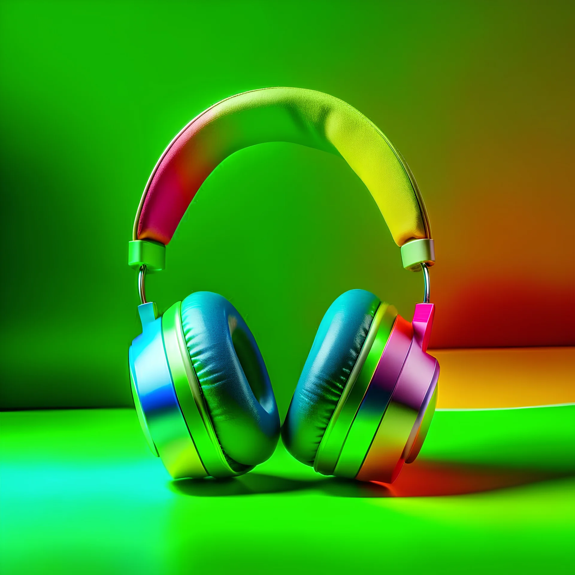 Create colour rainbow headphones and green background