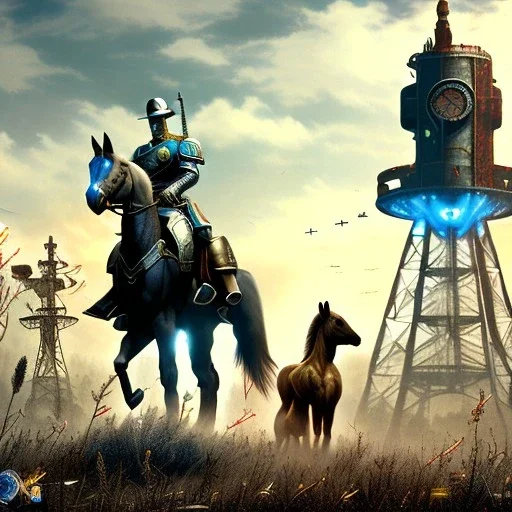 fallout 4, kazak city at the time, horses, spray paint, mongols, chalk, fantasy game art