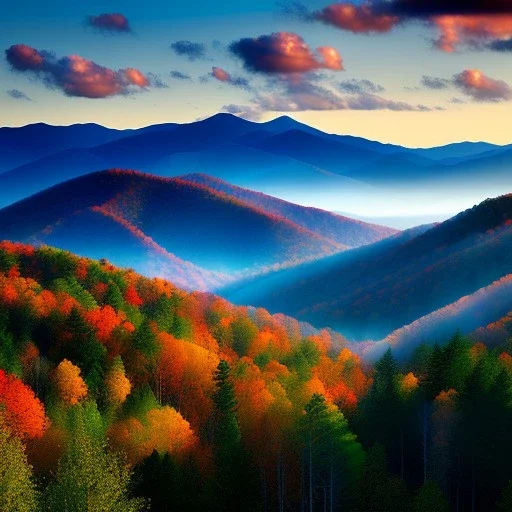 Great Smoky Mountains,aerial view,extremely detailed digital painting, high resolution,8k, realistic, beautiful, volumetric lighting, mystical colors ,perfectly centered image, perfect composition, rim light, beautiful lighting,masterpiece, stunning scene, raytracing, anatomically correct, in the style Van Gogh and robert e howard and Ken Kelley and Ohrai Noriyoshi and Simon Bisley and tomzj1.