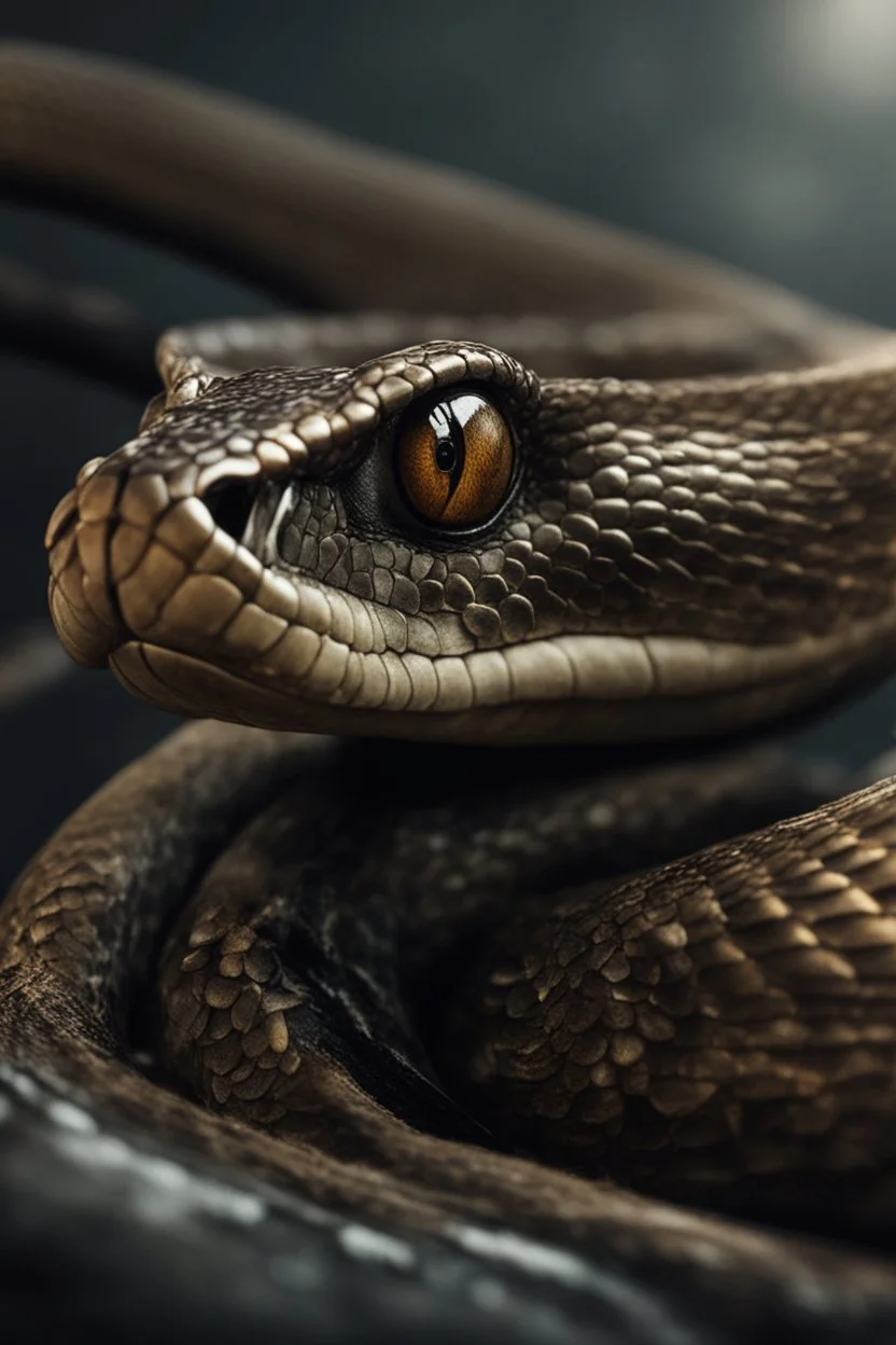 Close up of a Cobra snake ready to stike. Stunning and frightening pattern on forehead with staring eyes. Style of steampunk, chaos80, realistic and high quality