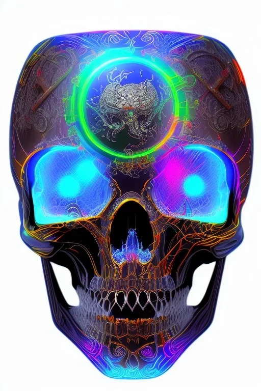 Futuristic Neon crystal skeleton samurai smoke glass fire water